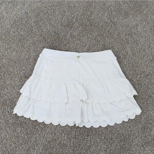 Luxe White Scalloped Tiered Mini Skirt